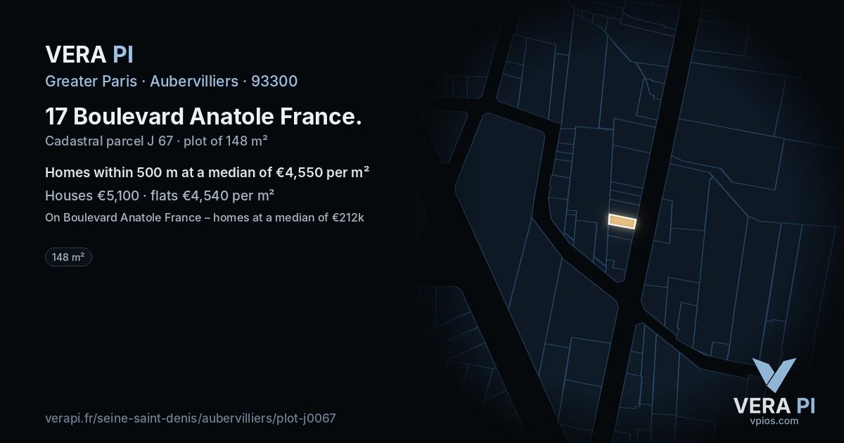 17 Boulevard Anatole France, Aubervilliers at night – the plot lit, the parcels around coloured by the prices near them