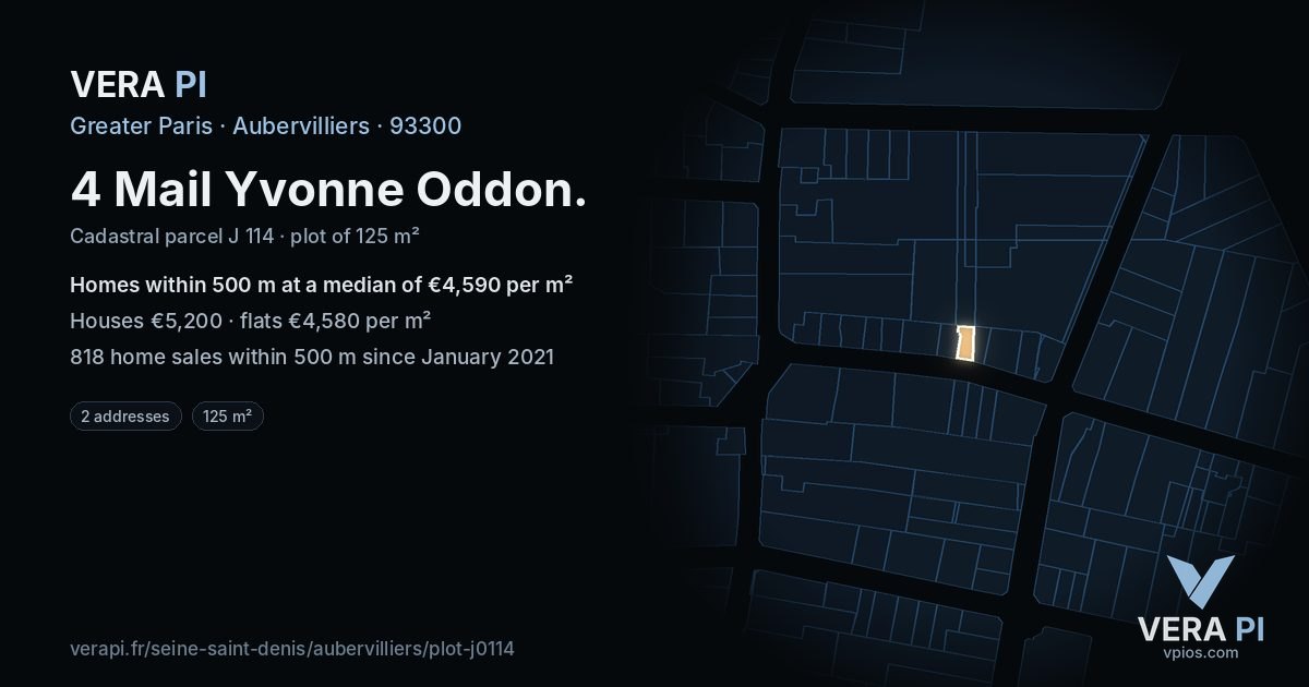 4 Mail Yvonne Oddon, Aubervilliers at night – the plot lit, the parcels around coloured by the prices near them
