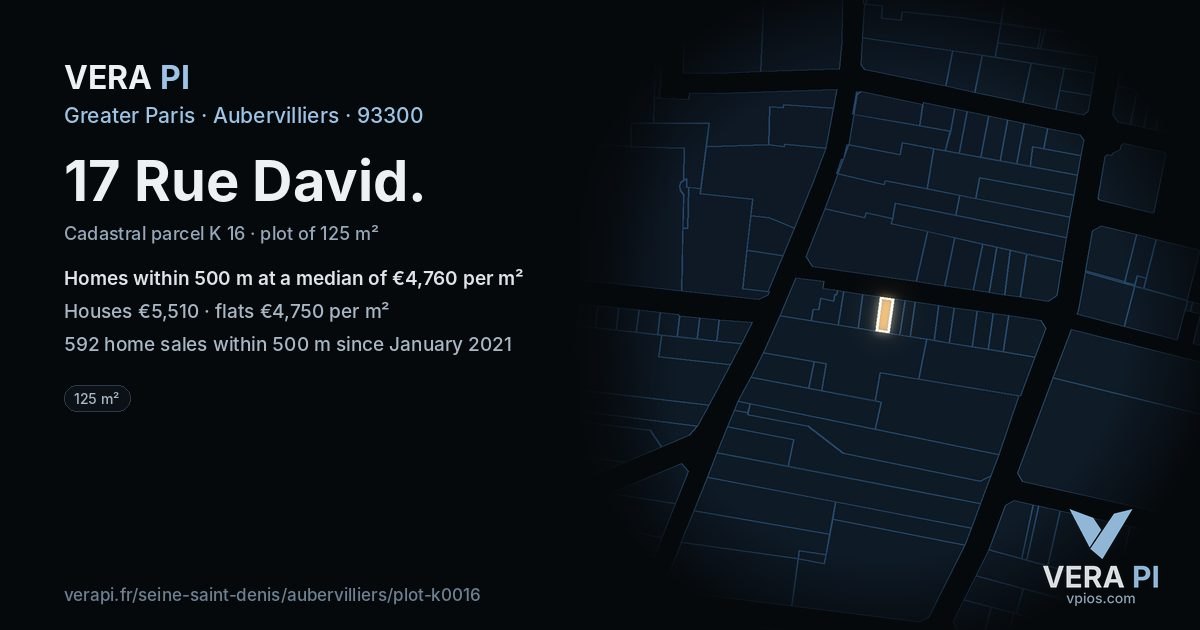 17 Rue David, Aubervilliers at night – the plot lit, the parcels around coloured by the prices near them