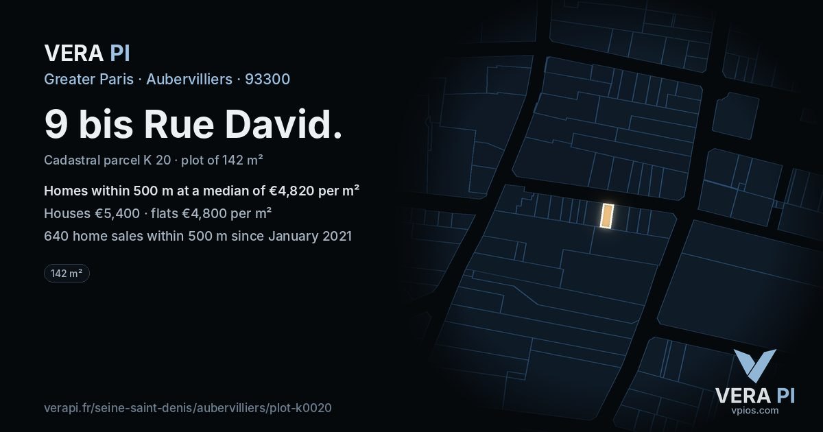 9 bis Rue David, Aubervilliers at night – the plot lit, the parcels around coloured by the prices near them