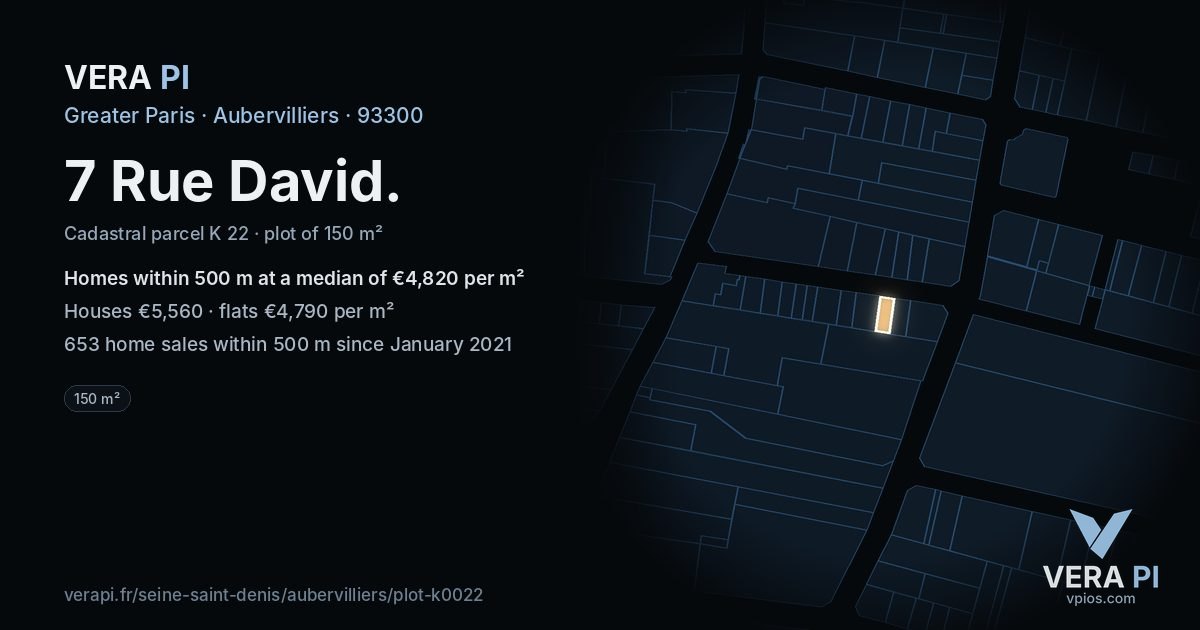 7 Rue David, Aubervilliers at night – the plot lit, the parcels around coloured by the prices near them