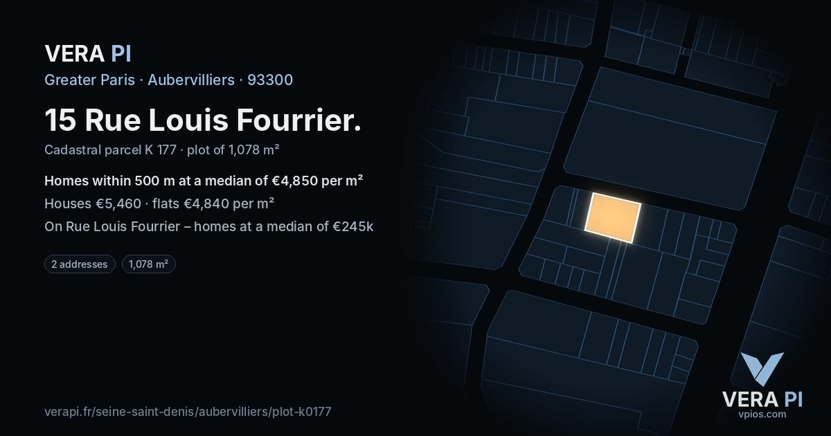 15 Rue Louis Fourrier, Aubervilliers at night – the plot lit, the parcels around coloured by the prices near them