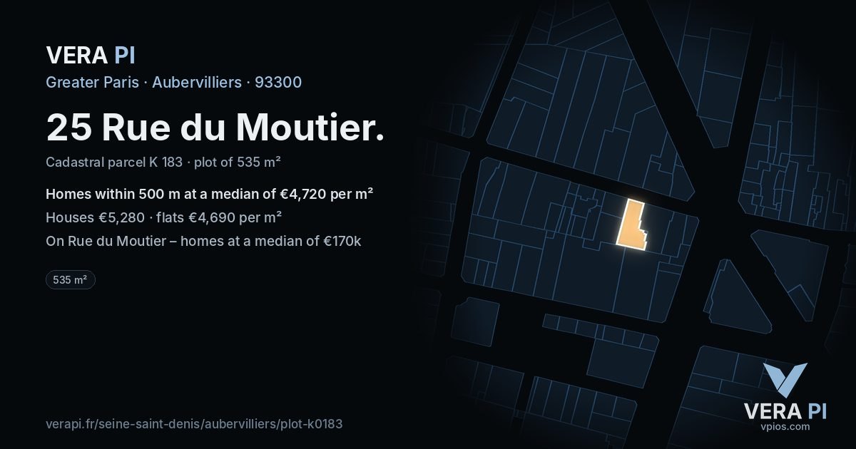 25 Rue du Moutier, Aubervilliers at night – the plot lit, the parcels around coloured by the prices near them