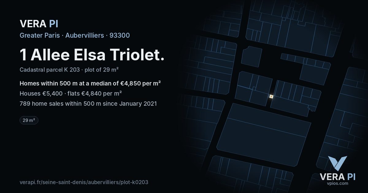 1 Allee Elsa Triolet, Aubervilliers at night – the plot lit, the parcels around coloured by the prices near them