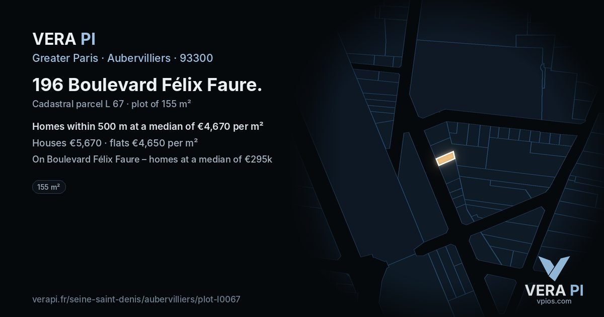 196 Boulevard Félix Faure, Aubervilliers at night – the plot lit, the parcels around coloured by the prices near them