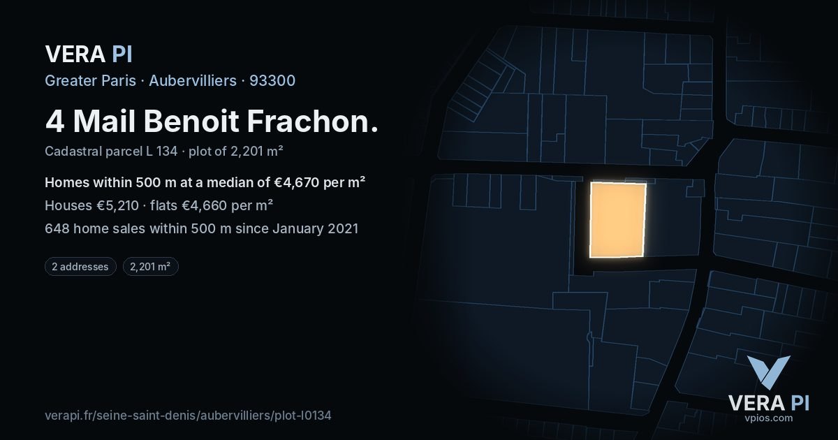 4 Mail Benoit Frachon, Aubervilliers at night – the plot lit, the parcels around coloured by the prices near them