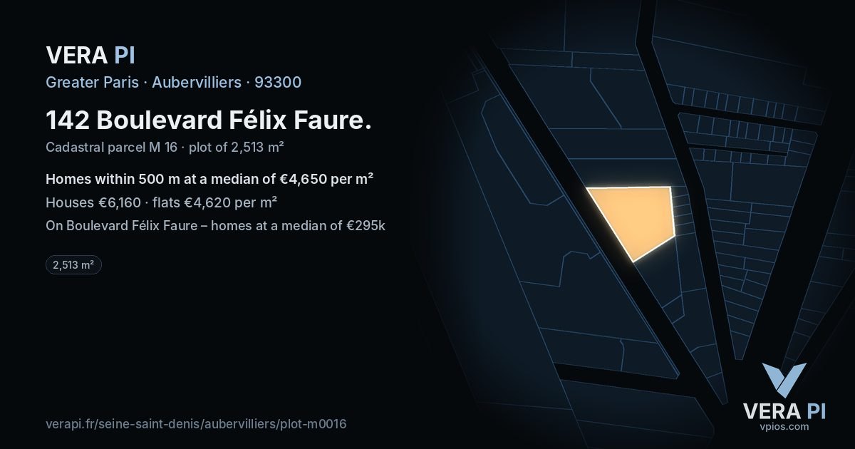 142 Boulevard Félix Faure, Aubervilliers at night – the plot lit, the parcels around coloured by the prices near them