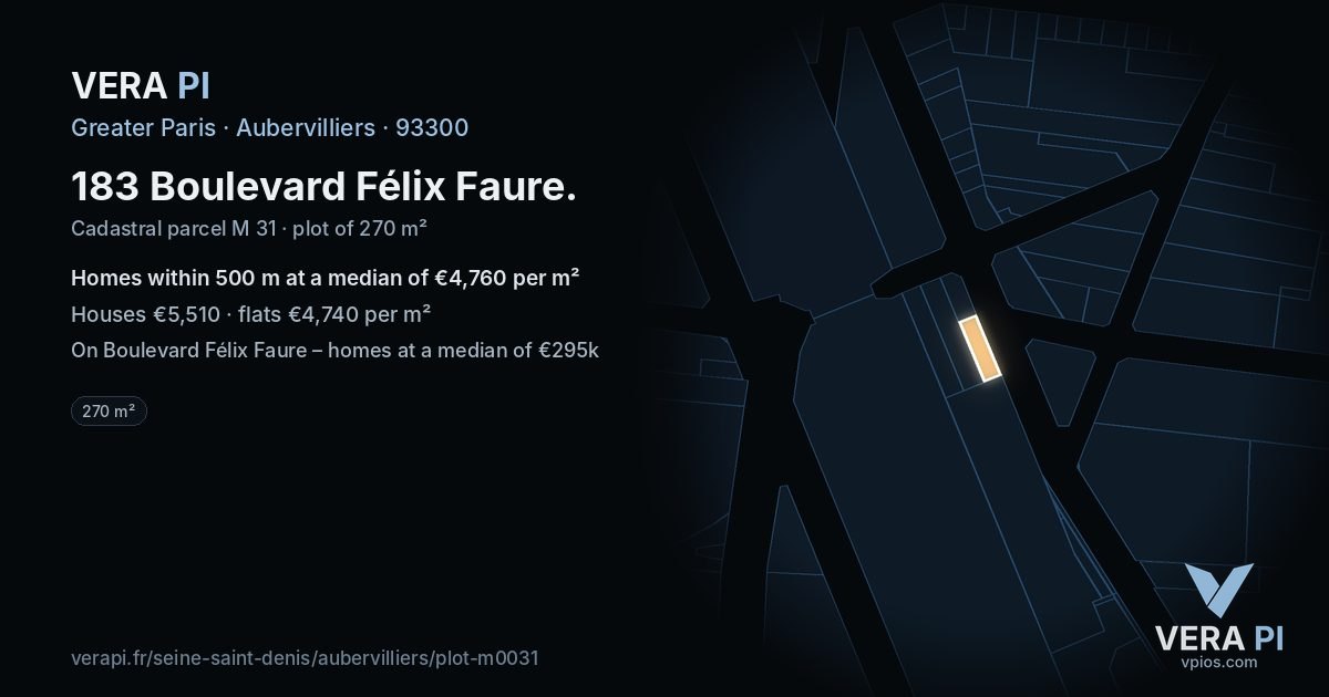 183 Boulevard Félix Faure, Aubervilliers at night – the plot lit, the parcels around coloured by the prices near them