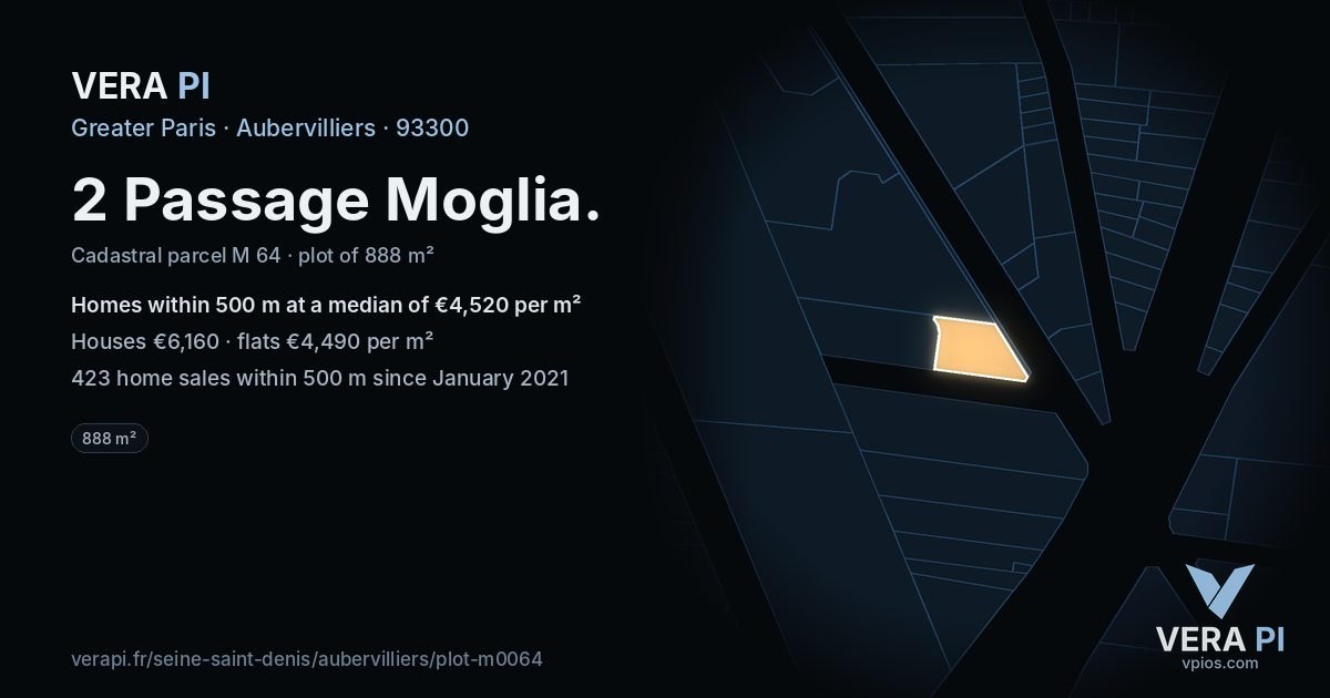 2 Passage Moglia, Aubervilliers at night – the plot lit, the parcels around coloured by the prices near them