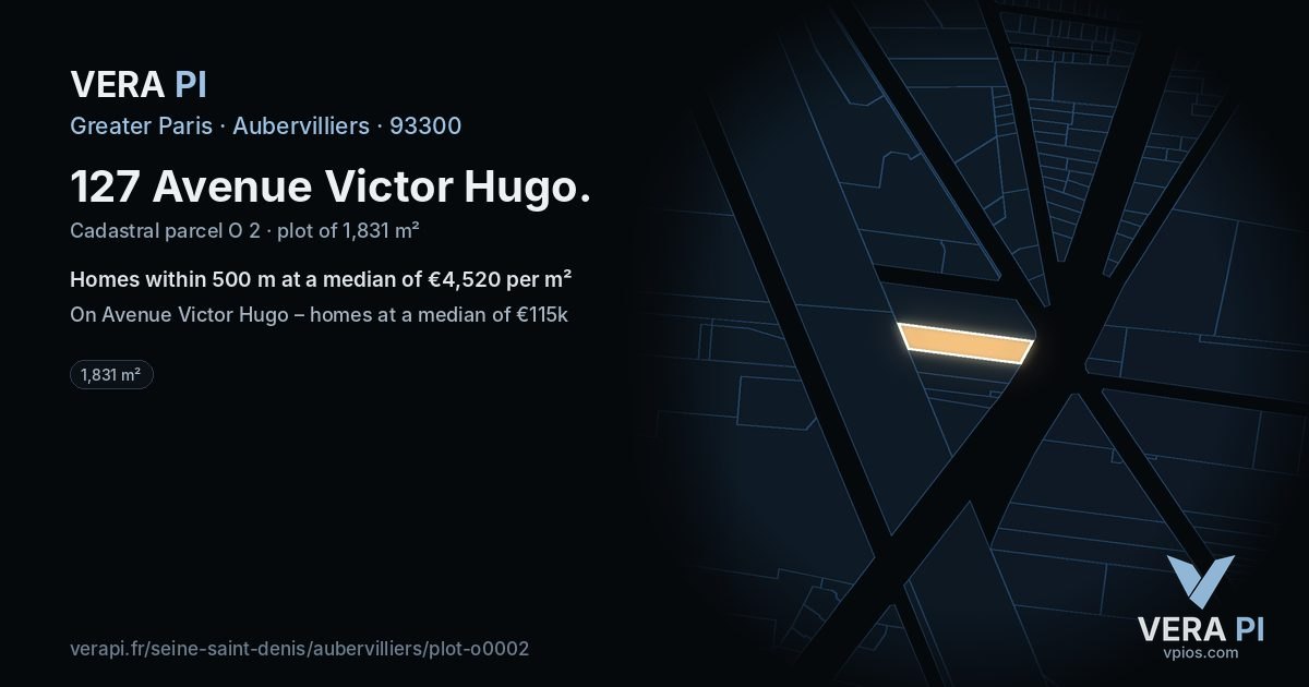 127 Avenue Victor Hugo, Aubervilliers at night – the plot lit, the parcels around coloured by the prices near them