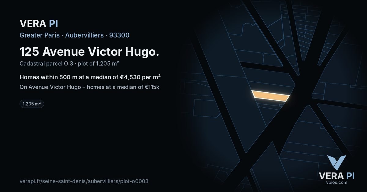 125 Avenue Victor Hugo, Aubervilliers at night – the plot lit, the parcels around coloured by the prices near them