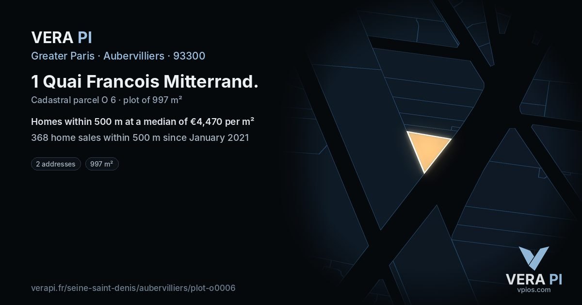 1 Quai Francois Mitterrand, Aubervilliers at night – the plot lit, the parcels around coloured by the prices near them