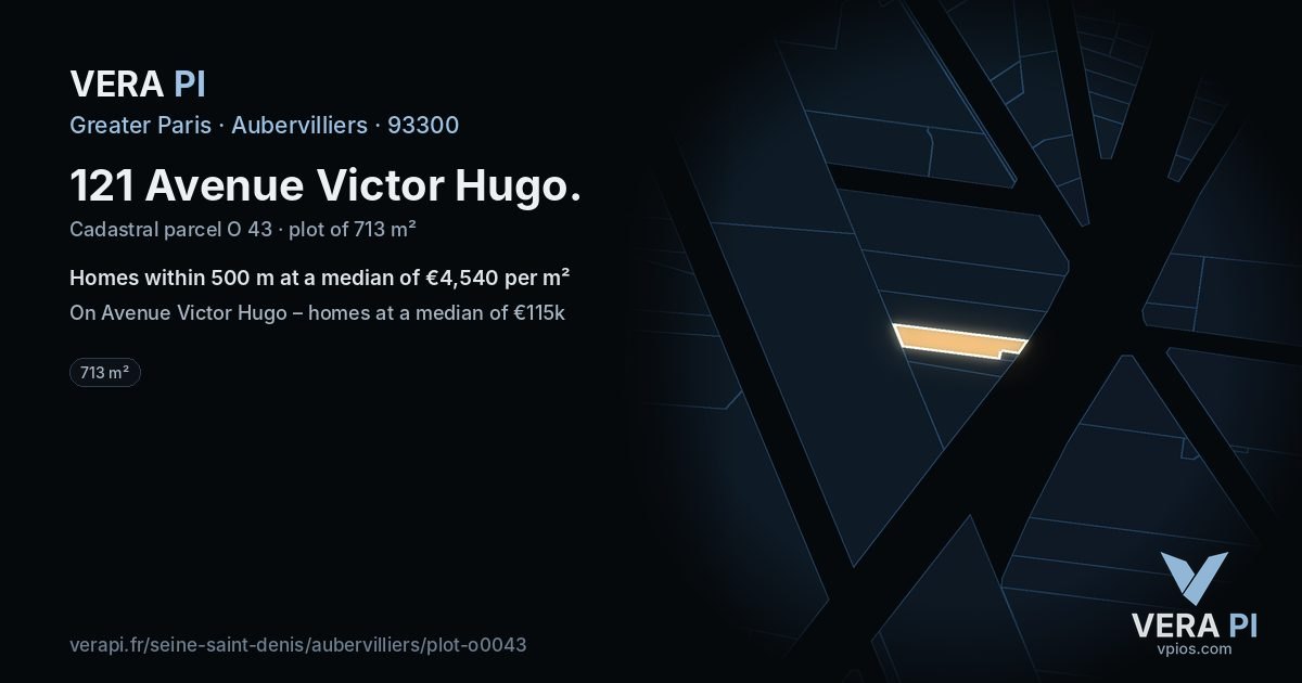 121 Avenue Victor Hugo, Aubervilliers at night – the plot lit, the parcels around coloured by the prices near them