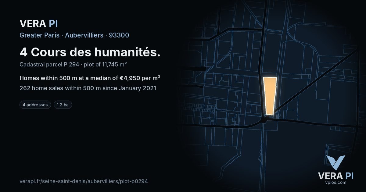 4 Cours des humanités, Aubervilliers at night – the plot lit, the parcels around coloured by the prices near them