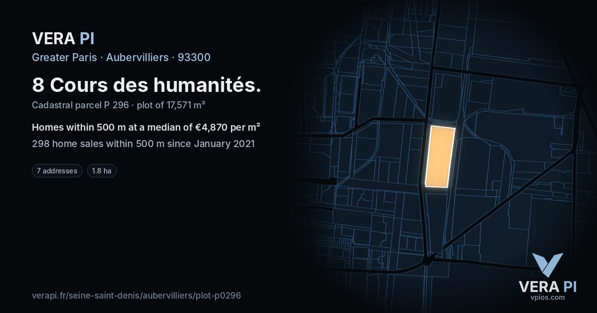 8 Cours des humanités, Aubervilliers at night – the plot lit, the parcels around coloured by the prices near them