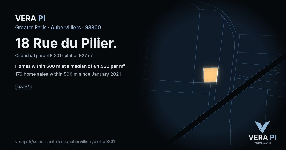 18 Rue du Pilier, Aubervilliers at night – the plot lit, the parcels around coloured by the prices near them