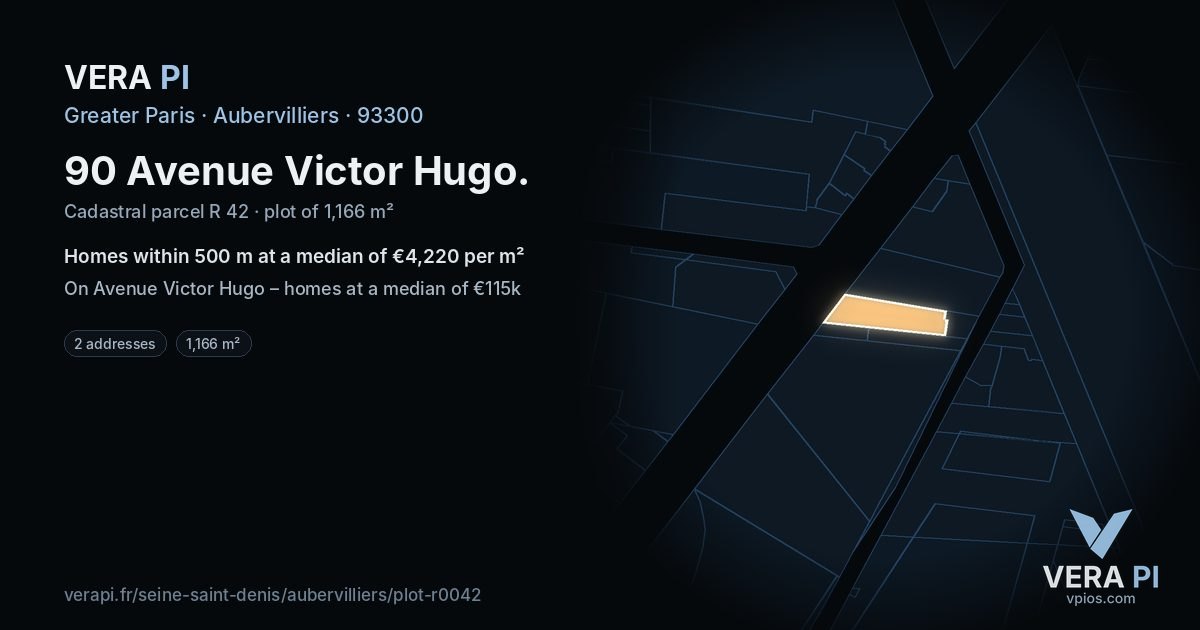 90 Avenue Victor Hugo, Aubervilliers at night – the plot lit, the parcels around coloured by the prices near them