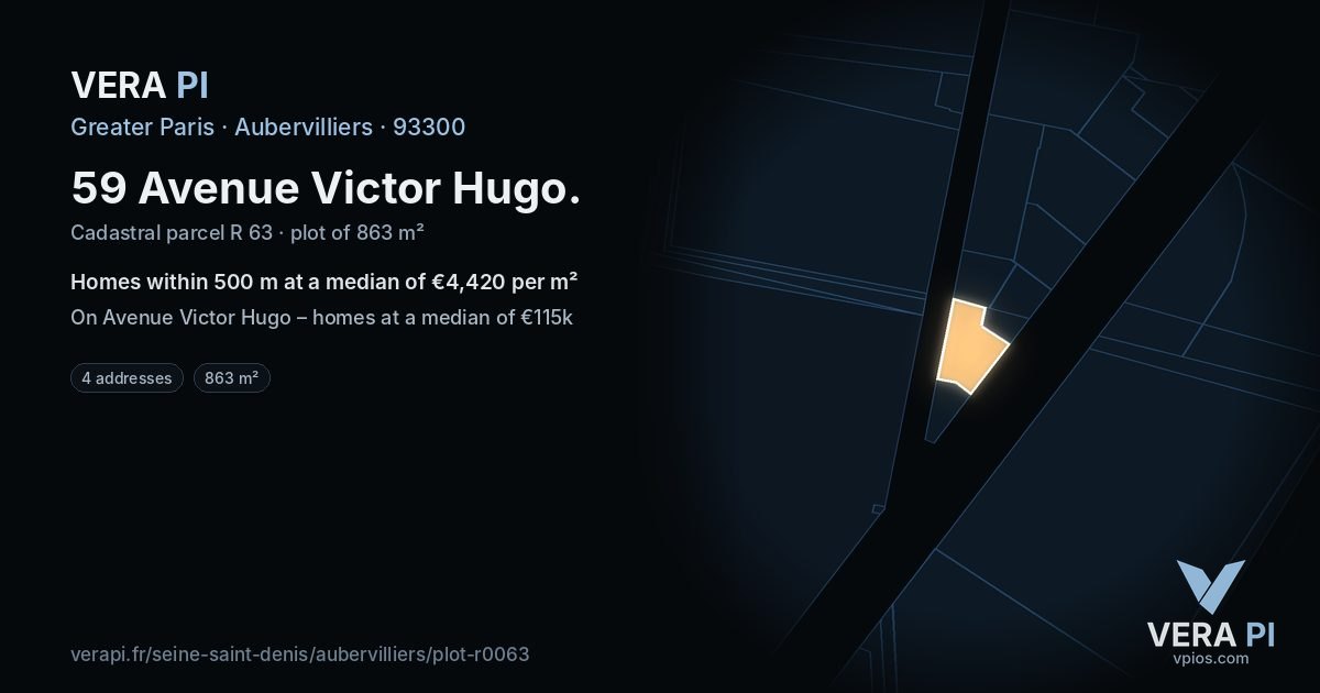 59 Avenue Victor Hugo, Aubervilliers at night – the plot lit, the parcels around coloured by the prices near them