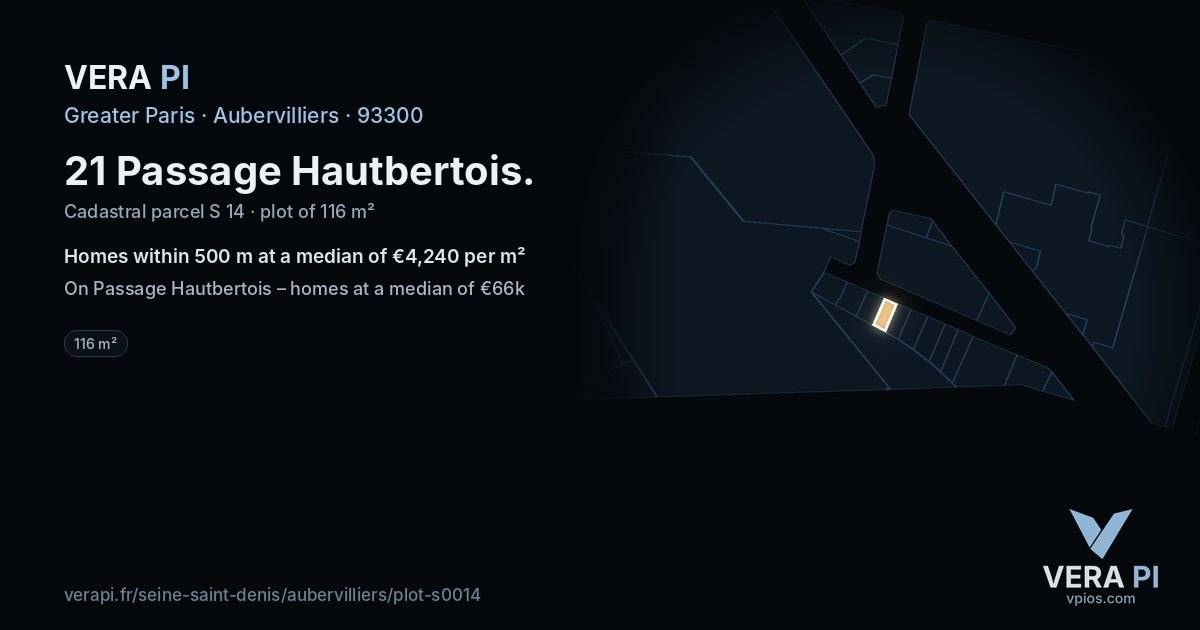 21 Passage Hautbertois, Aubervilliers at night – the plot lit, the parcels around coloured by the prices near them