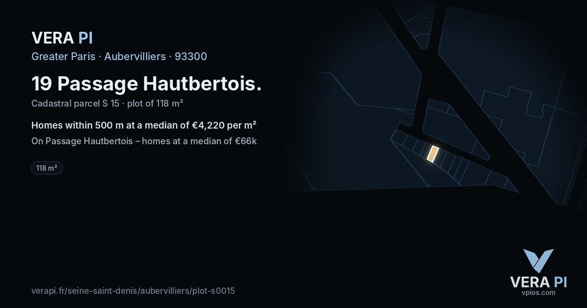 19 Passage Hautbertois, Aubervilliers at night – the plot lit, the parcels around coloured by the prices near them