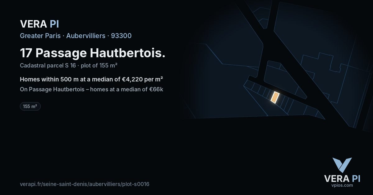 17 Passage Hautbertois, Aubervilliers at night – the plot lit, the parcels around coloured by the prices near them