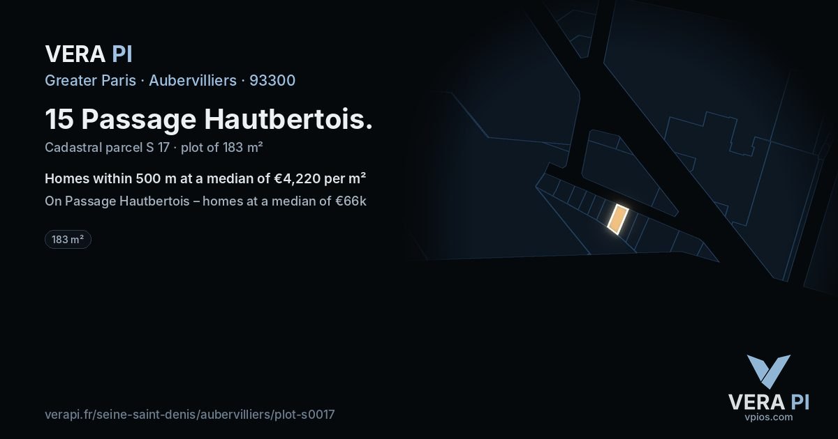 15 Passage Hautbertois, Aubervilliers at night – the plot lit, the parcels around coloured by the prices near them