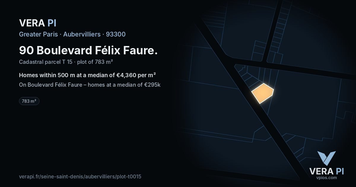 90 Boulevard Félix Faure, Aubervilliers at night – the plot lit, the parcels around coloured by the prices near them