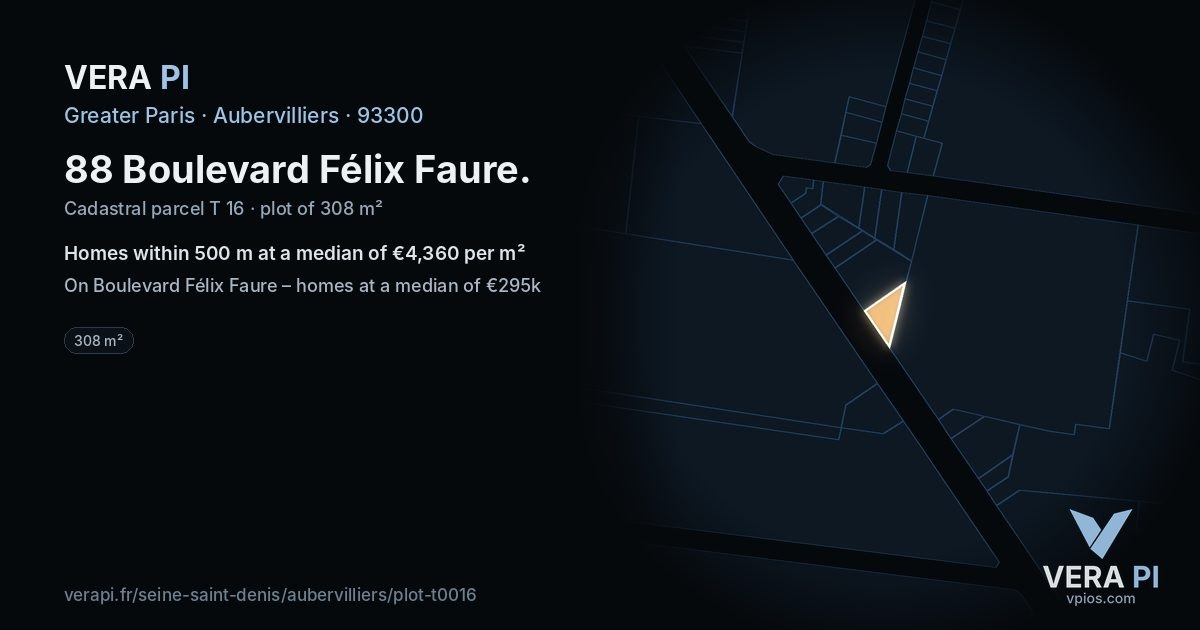 88 Boulevard Félix Faure, Aubervilliers at night – the plot lit, the parcels around coloured by the prices near them