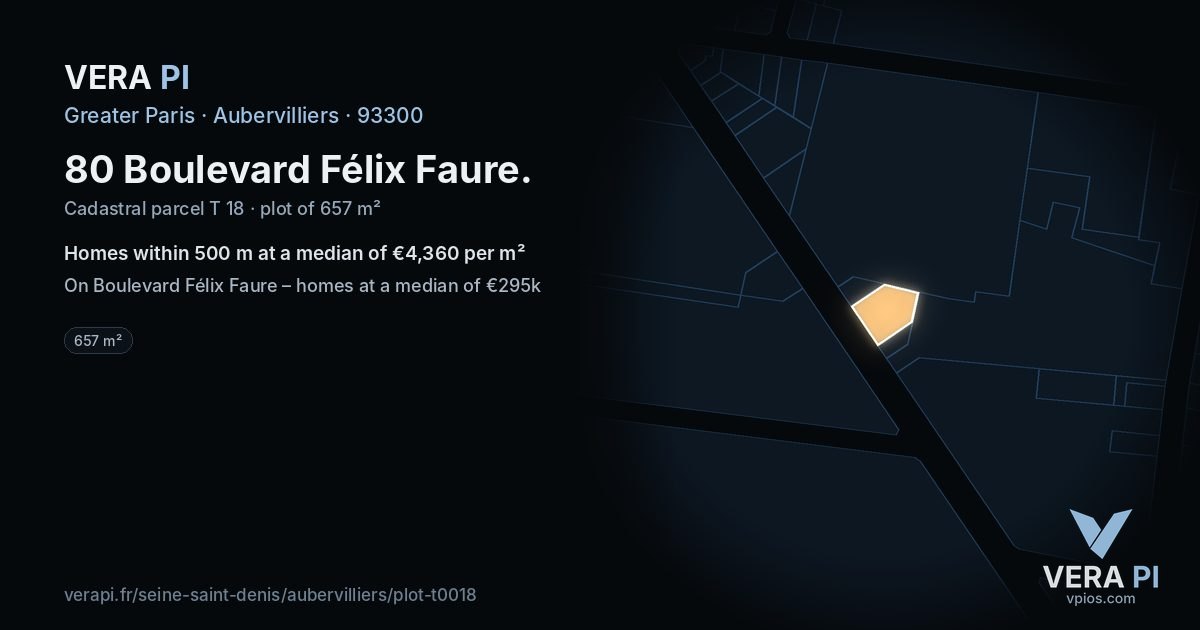 80 Boulevard Félix Faure, Aubervilliers at night – the plot lit, the parcels around coloured by the prices near them