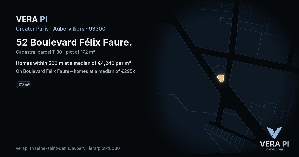 52 Boulevard Félix Faure, Aubervilliers at night – the plot lit, the parcels around coloured by the prices near them