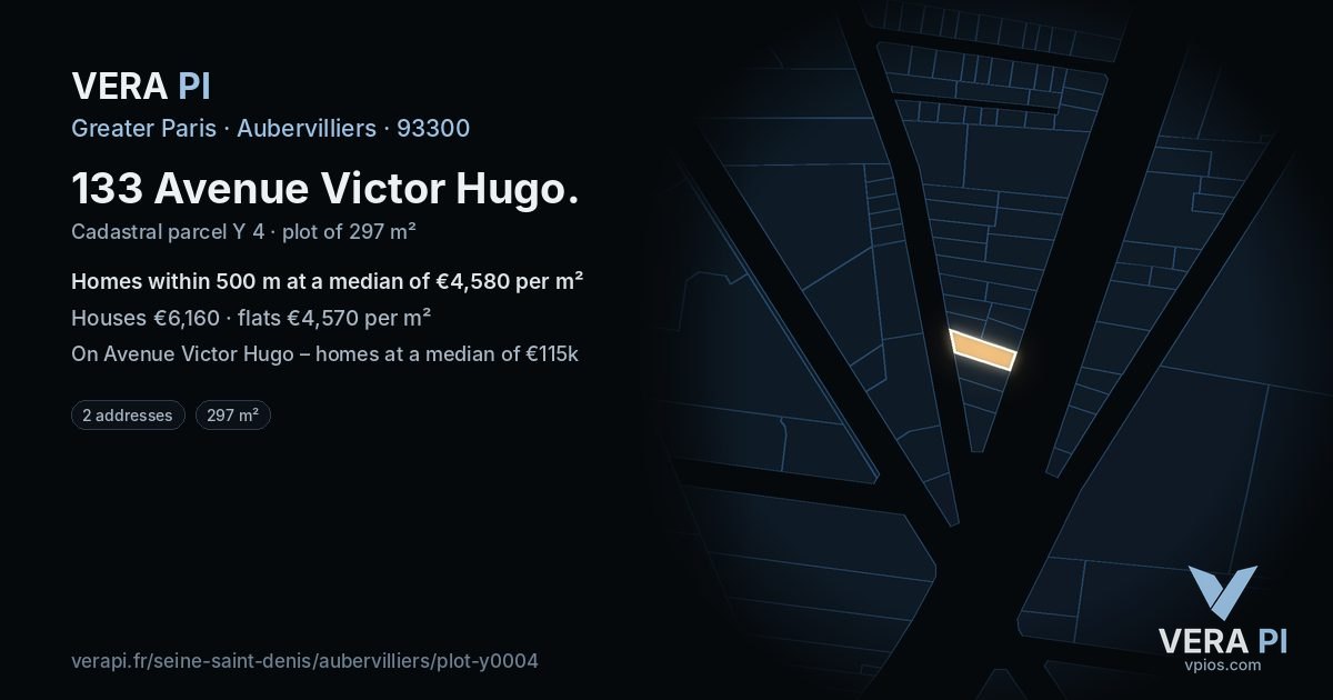 133 Avenue Victor Hugo, Aubervilliers at night – the plot lit, the parcels around coloured by the prices near them