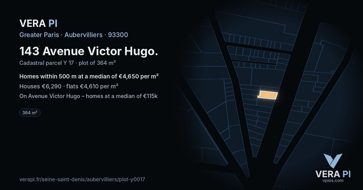 143 Avenue Victor Hugo, Aubervilliers at night – the plot lit, the parcels around coloured by the prices near them