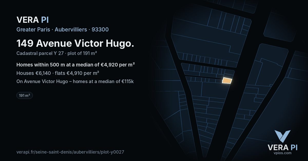 149 Avenue Victor Hugo, Aubervilliers at night – the plot lit, the parcels around coloured by the prices near them