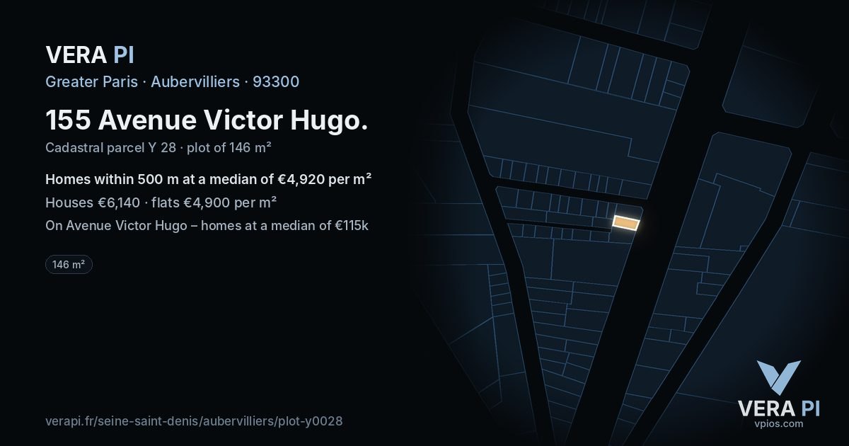155 Avenue Victor Hugo, Aubervilliers at night – the plot lit, the parcels around coloured by the prices near them