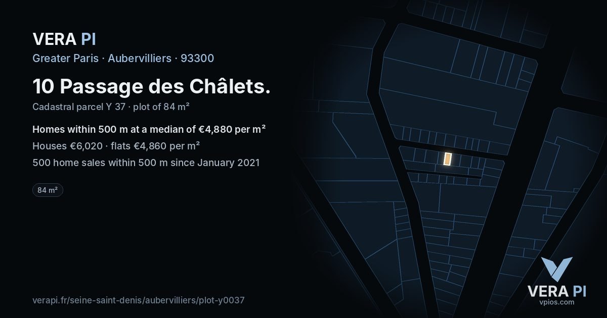 10 Passage des Châlets, Aubervilliers at night – the plot lit, the parcels around coloured by the prices near them