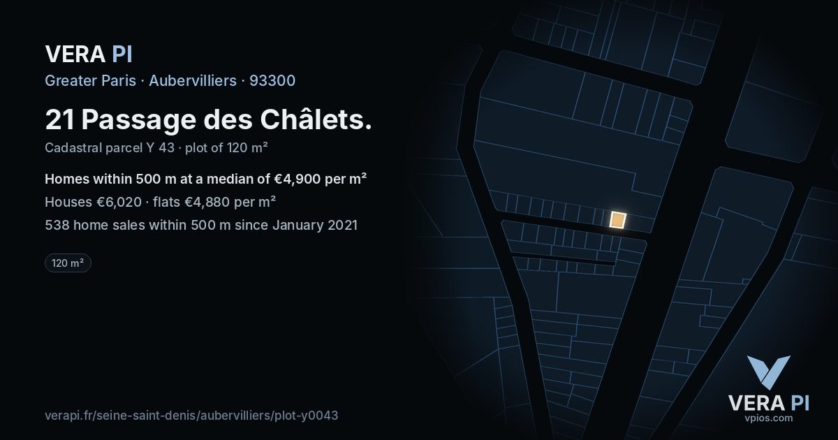 21 Passage des Châlets, Aubervilliers at night – the plot lit, the parcels around coloured by the prices near them