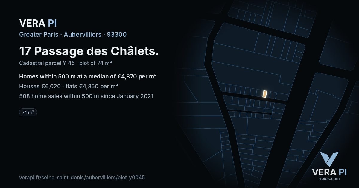 17 Passage des Châlets, Aubervilliers at night – the plot lit, the parcels around coloured by the prices near them