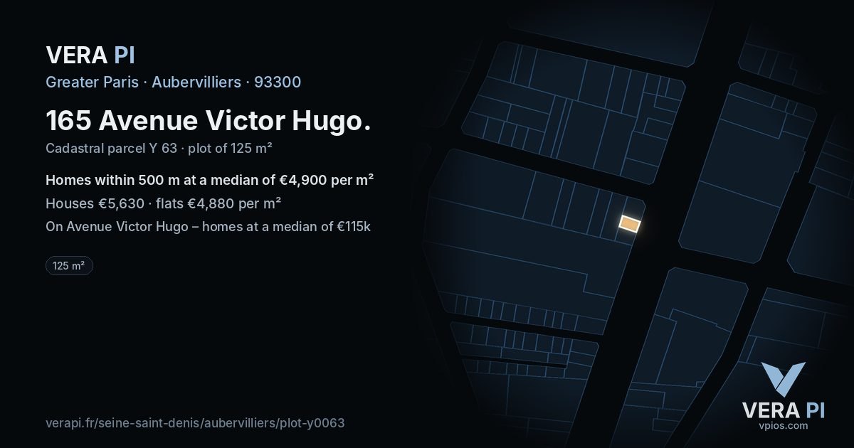 165 Avenue Victor Hugo, Aubervilliers at night – the plot lit, the parcels around coloured by the prices near them