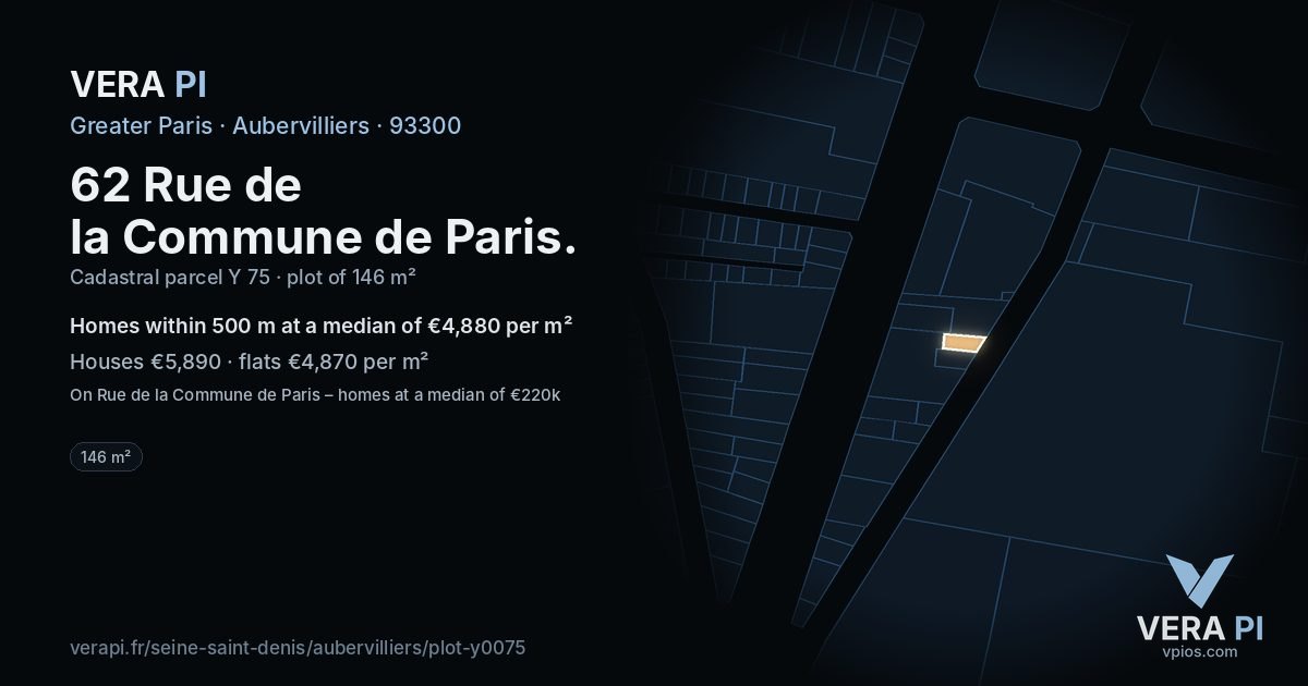62 Rue de la Commune de Paris, Aubervilliers at night – the plot lit, the parcels around coloured by the prices near them