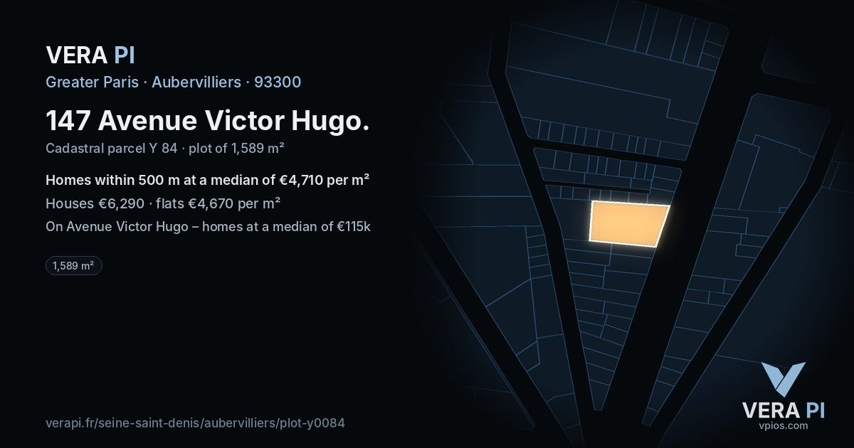 147 Avenue Victor Hugo, Aubervilliers at night – the plot lit, the parcels around coloured by the prices near them