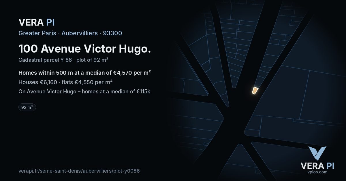 100 Avenue Victor Hugo, Aubervilliers at night – the plot lit, the parcels around coloured by the prices near them