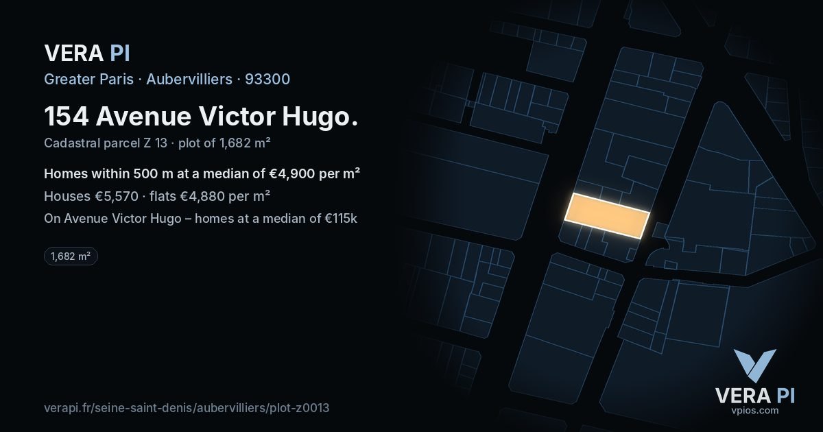 154 Avenue Victor Hugo, Aubervilliers at night – the plot lit, the parcels around coloured by the prices near them