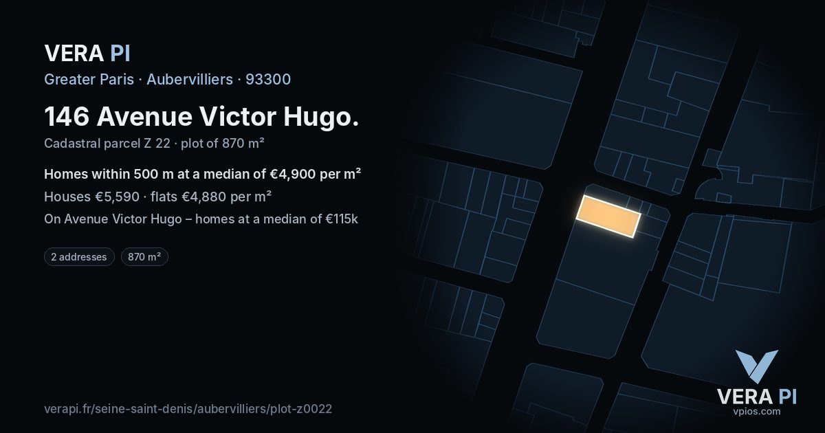 146 Avenue Victor Hugo, Aubervilliers at night – the plot lit, the parcels around coloured by the prices near them