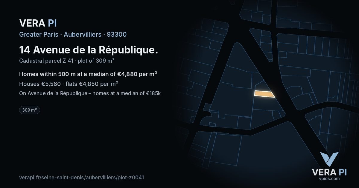 14 Avenue de la République, Aubervilliers at night – the plot lit, the parcels around coloured by the prices near them