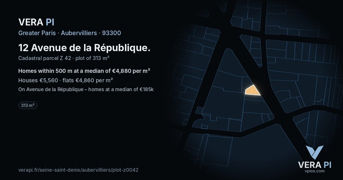 12 Avenue de la République, Aubervilliers at night – the plot lit, the parcels around coloured by the prices near them