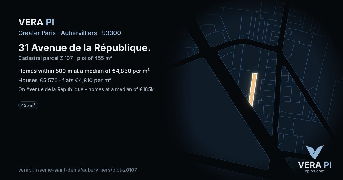 31 Avenue de la République, Aubervilliers at night – the plot lit, the parcels around coloured by the prices near them