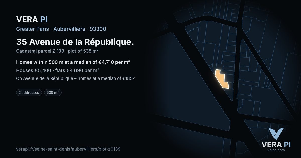 35 Avenue de la République, Aubervilliers at night – the plot lit, the parcels around coloured by the prices near them