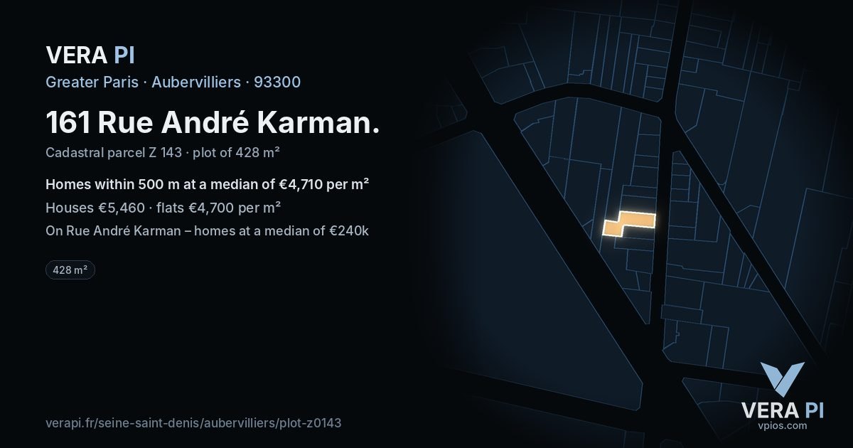 161 Rue André Karman, Aubervilliers at night – the plot lit, the parcels around coloured by the prices near them