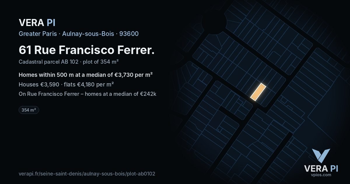 61 Rue Francisco Ferrer, Aulnay-sous-Bois at night – the plot lit, the parcels around coloured by the prices near them