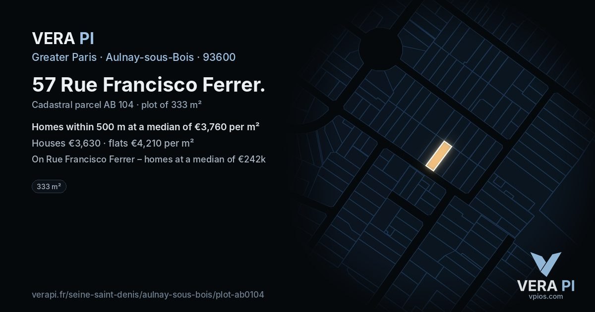 57 Rue Francisco Ferrer, Aulnay-sous-Bois at night – the plot lit, the parcels around coloured by the prices near them